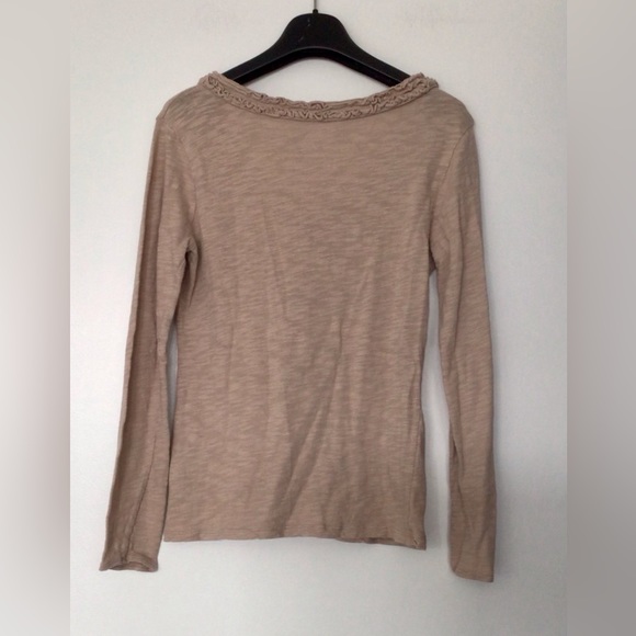 INC International Concepts Beige Ruffle V-Neck Cotton Long-Sleeve Tee Top - S - Picture 2 of 4